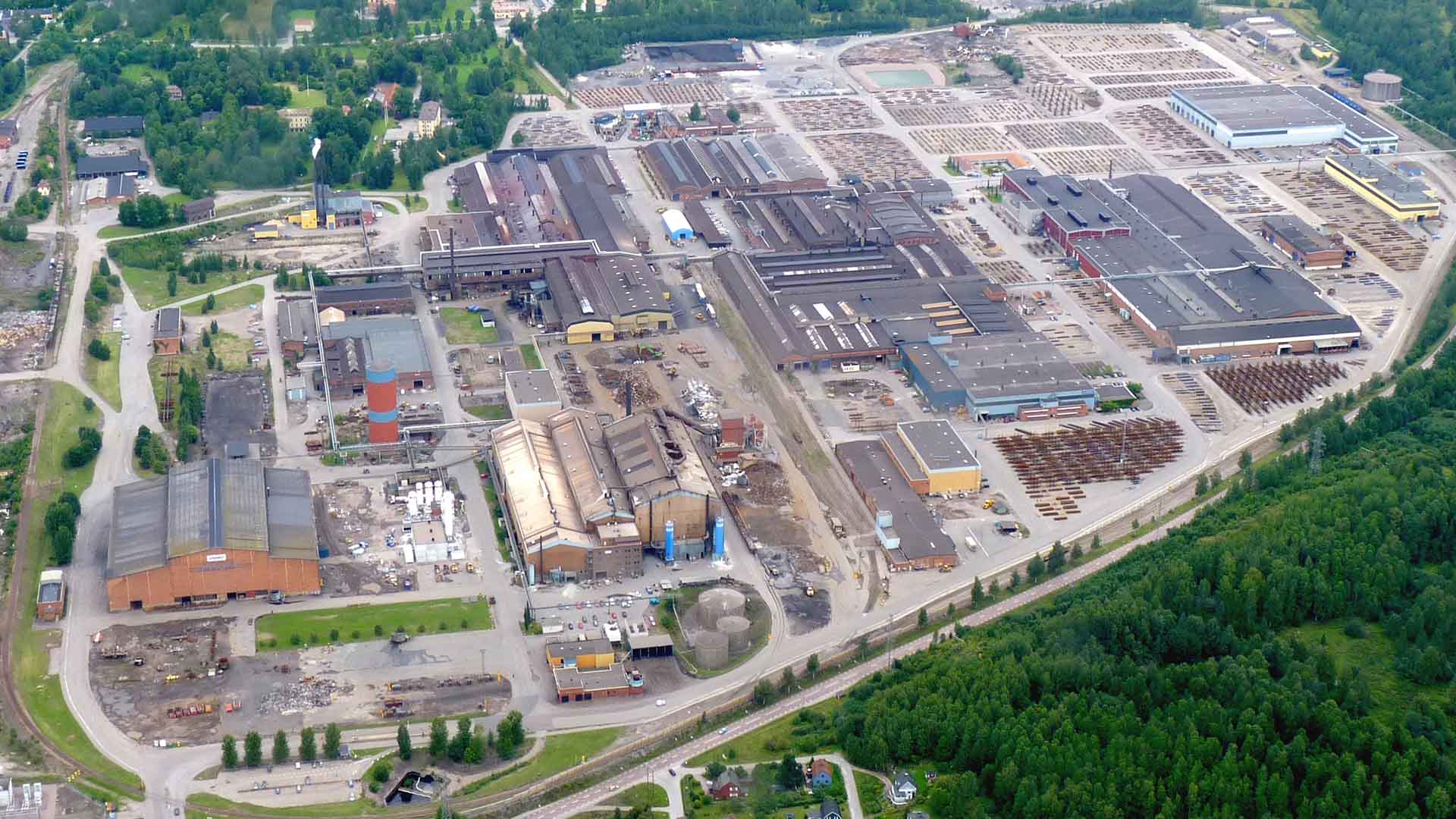 Aerial view of the Ovako steel mill in Hofors, Sweden.