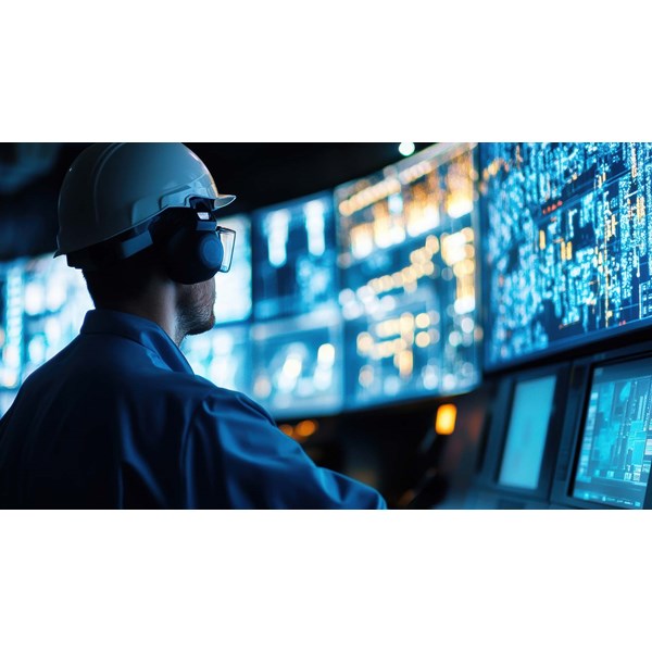 Operator at a control center monitoring production operations remotely.